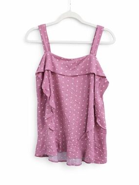 Matilda Jane Women’s Medium Pink Polka Dot Ruffle Tank Top Boho Sleeveless